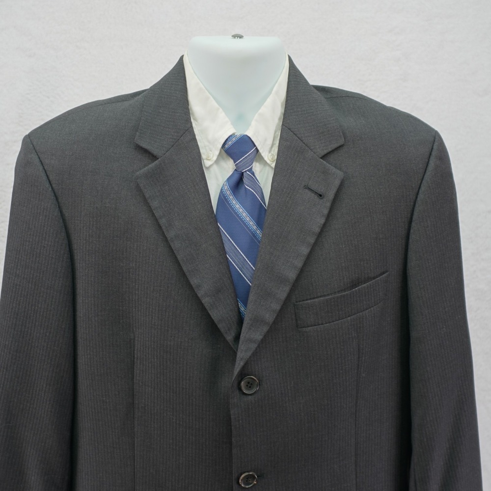 Boss Hugo Boss Super 100s Wool Gray Striped‎ 3 Button Blazer / Suit Jacket 40R